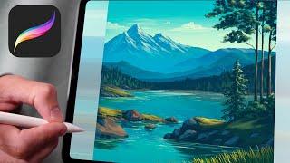 PROCREATE TUTORIAL Mountain Lake Landscape - 216