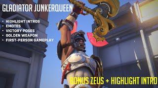 Overwatch 2 - Gladiator Junkerqueen(Highlight Intro, Emote, Victory Pose, Gold Weapon, First Person)