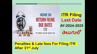 ITR Returns filing Due Dates For AY - 2024-2025,Penalties & Late fees For Filing ITR After 31st July