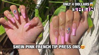 SHEIN PINK FRENCH TIP PRESS ON NAILS (application and review) #shein