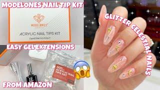 TRYING MODELONES ACRYLIC FULL COVER NAIL TIP AND GLUE GEL KIT FROM AMAZON | EASY NAILS AT HOME