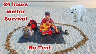 NO tent no sleeping bag | winter survival camping | 24 hours challage | camping videos