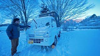 [Deep snow car camping] -5°C, overnight stay in a self-made light truck camper｜145