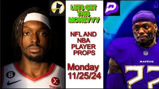 MNF(NFL) & NBA Player Props! Monday 11-25-24 #nfl #nba #parlays #prizepicks #draftkings