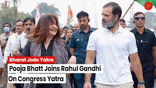 Filmmaker Pooja Bhatt Joins Rahul Gandhi On Congress’ ‘Bharat Jodo Yatra’ In Hyderabad