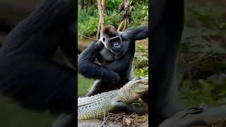 Gorilla vs crocodile #wildlife #wildrift #wildanimals #nature #naturelovers #gorilla #crocodile