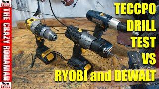 TECCPO Drill Product TEST and REVIEW vs Ryobi and DEWALT Best Lithium Ion for the money