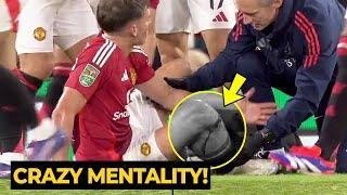 Manuel Ugarte once again holding his BL**DY KNEE in PAIN against Barnsley last night | Man Utd News