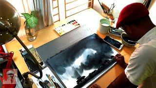 How To Paint Semi Abstract Landscapes In Watercolor | Experimental Watercolour Landscape Monsoon