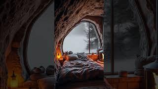 Healing and Sleep aid ️ Cave cozy cabin, Burning fireplace and Blizzard #relax