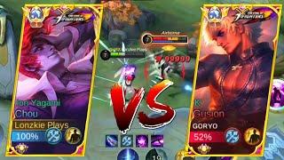 TOP 1 GLOBAL GUSION VS TOP 1 GLOBAL CHOU | TIKTOKER GUSION | INTENSE BATTLE BETWEEN TOP GLOBAL!!!