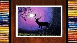 Easy Oil Pastel Drawing | Moon Light Drawing | For Beginner | ART O'CLOCK