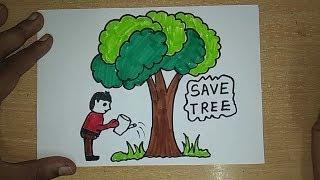 Drawing tutorial: save trees || dont cut trees || easy drawing || for kids | poster