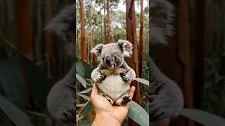 A tiny koala curled up sleeping on a human palm #shorts