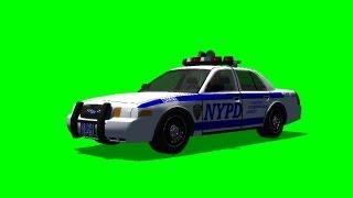 Police Car driving through the picture - different views - green screen - free use