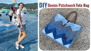 2 Ideas Denim patchwork tote bag tutorial from scrap old jeans , DIY Patchwork tote bag ideas