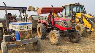 JCB 3DX Backhoe Eco Machine Loading Mud In Mahindra DI And Swaraj Tractor Trolley For Road Making