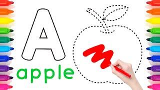 a for apple 알파벳 글자 쓰기 | 사과 그림 그리기 색칠하기 | 유아영어 단어 ABCD in English