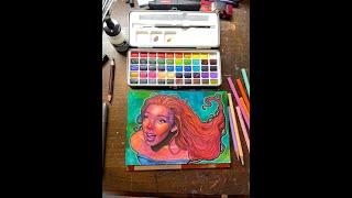 Painting Ariel from the Little Mermaid with @grabieofficial 50 color Watercolor Set