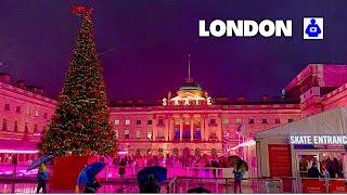 London Rain Walk  CHRISTMAS LIGHTS 2024 Holborn to Covent Garden | Central London Walking Tour HDR