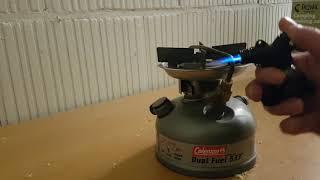 Coleman 533 dual fuel stove. Pre heat start up