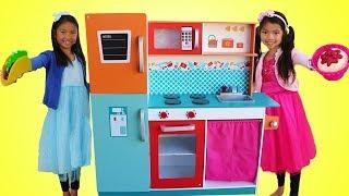 Wendy & Emma Pretend Play w/ Giant Kitchen Cooking Toy Compilation