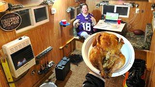 Ice Camping, Chicken, Football & BIG FISH! (insulated shanty)