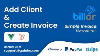 Add client & Create invoice | Billar Invoice Management |  Laravel | Envato | GainHQ