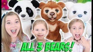 COMPARING ALL 3 FUR REAL FRIENDS BEARS!! CUBBY THE CURIOUS BEAR, PLUM THE PANDA BEAR, AND POLAR BEAR