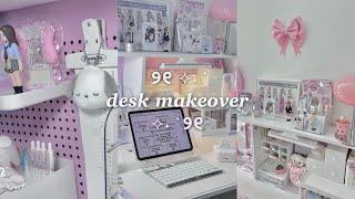 Chill night desk makeover | decorating my desk 2024  pink cozy aesthetic ୨୧ (lots of stationery)