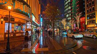 Walk In The Rain on Hakata District of Fukuoka City | Christmas Japan Streets 4K HDR