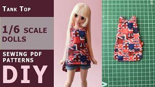 How to make a Tank Top for Pullip, Azone doll, Blythe, Obitsu / Doll clothes TUTORIAL DIY