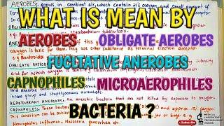 What is mean by aerobic,obligate anerobic,anerobic,fucltative anerobic,capnophiles bacteria?