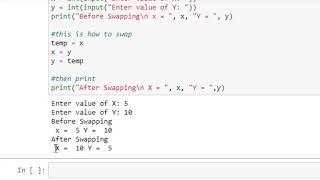 Swap Two Numbers in python Jupyter notebook