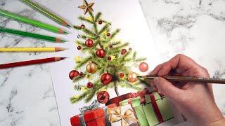 The EASY Way To Draw Christmas Trees With Colour Pencils - Polychromos Tutorial