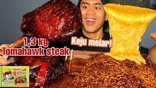 MUKBANG 1,3 TOMAHAWK STEAK MANDI SAUS SAMYANG + SAMYANG NUCLER + KEJU MELAR!