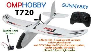 OMPHOBBY T720 (SUNNYSKY) 2.4GHz, 4Ch, 6 Axis RC Airplane, Brushless, 716mm, EPP (RTF)  +Eachine TX05