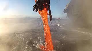 Amazing up close footage of Lava entering the ocean.