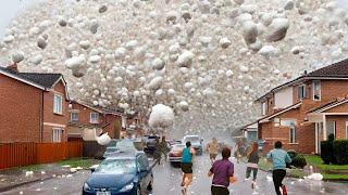 People are in panic! Huge hail and strong storm smashes houses and cars in Serbia