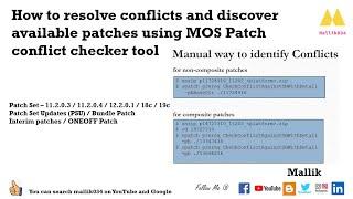 Patch Conflicts Analysis - MOS Conflict Checker - OPatch Tool - Types Patches in Oracle Database?