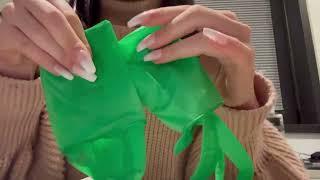 ASMR green surgical gloves in the office