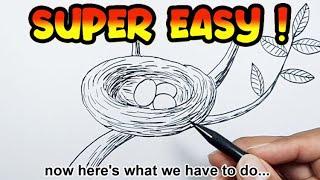 How to draw a bird nest easy | How To Draw Nest | Nest Drawing Easy