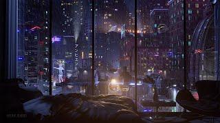Spend The Night In This Futuristic Apartment | Tokyo CyberPunk City Ambience | Rain On Window