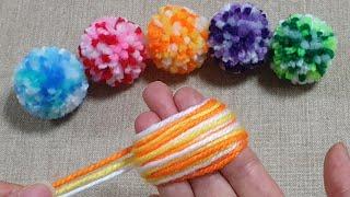 Super Easy Pom Pom Making Idea with Fingers - Hand Embroidery Amazing Trick - DIY Easy Woolen Flower