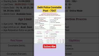 delhi police constable vacancy 2023 #shorts #shortvideo #shortsfeed