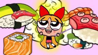 Mukbang Animation with Powerpuff Girls: Blossom eating yummy sushi 