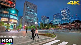 Tokyo Shiodome, Ginza Night Walk to Tokyo Station • 4K HDR