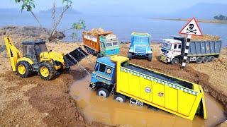 Tata Prima Tipper Accident Roadway Pulling Out JCB 5CX Xpert ? Cartoon Jcb | Ashok Leyland | CS Toy