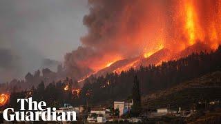 Lava erupts from a volcano on La Palma in Spanish Canary Islands