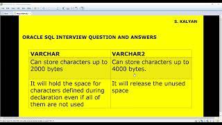 ORACLE SQL, ORACLE INTERVIEW Q&A, VARCHAR VS VARCHAR2